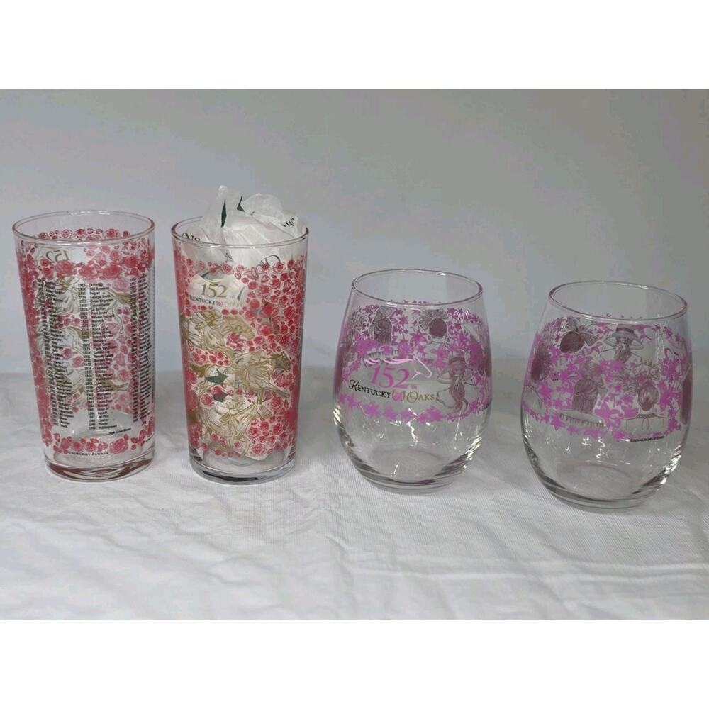 Kentucky Derby 152 Mint Julip and Oaks Lily Glasses Set of 4 Churchill Downs